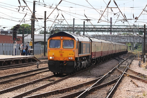 GBRf class 66/7 no. 66759 approaching Doncaster with the Belmont stock on 11th Juli 2015.